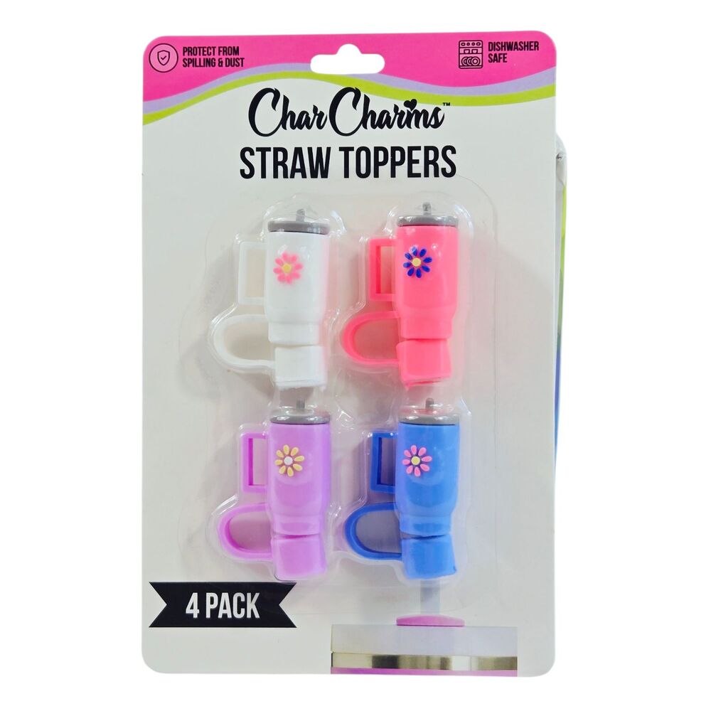 CharCharms Straw Toppers 4 Pack Stanley Cups Colorful - for 10MM Straws